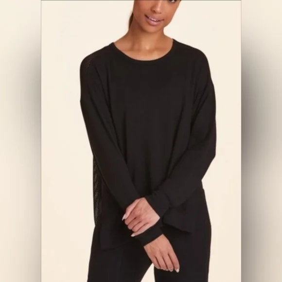 Alala Heron Mesh Knit Oversized Long Sleeve Sweatshirt in Black size Small - Picture 2 of 15